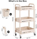 Beige 3 Tier Rolling Storage Cart Metal on Wheels, Cream Diaper Caddy Carts, alternate view 2