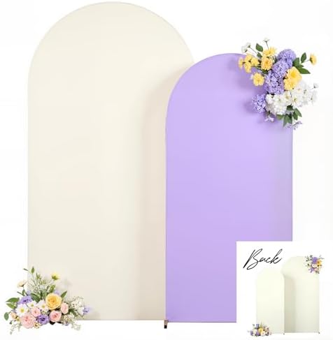 Beige and Purple Arch Backdrop Covers 7.2FT 6FT Party Wedding Arch Covers Stretchy Backdrop Set of 2 Baby Shower