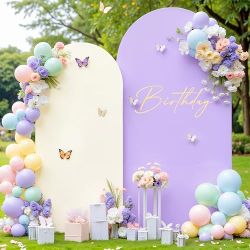 Beige and Purple Arch Cover 2 Set-7.2FT, 6FT Arch Backdrop Cover Spandex Fitted Wedding Arch Stand Covers for