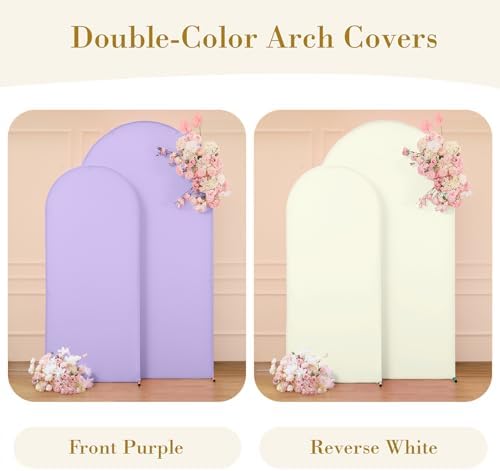 Beige and Purple Arch Cover 2 Set-7.2FT, 6FT Arch Backdrop Cover Spandex Fitted Wedding Arch Stand Covers for, alternate view