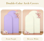 Beige and Purple Arch Cover 2 Set-7.2FT, 6FT Arch Backdrop Cover Spandex Fitted Wedding Arch Stand Covers for, alternate view