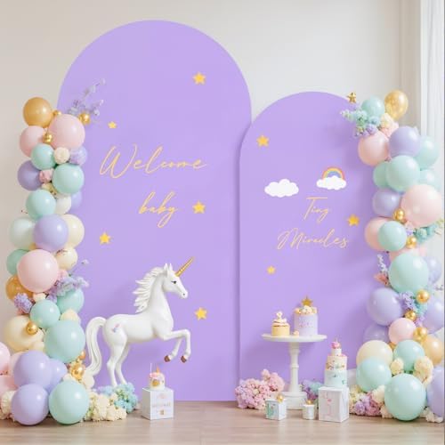 Beige and Purple Arch Cover 2 Set-7.2FT, 6FT Arch Backdrop Cover Spandex Fitted Wedding Arch Stand Covers for, alternate view