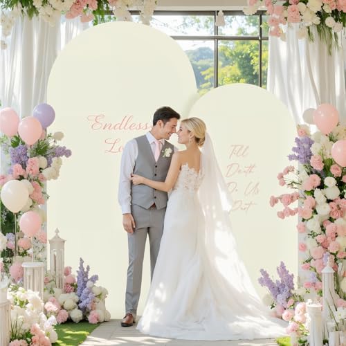 Beige and Purple Arch Cover 2 Set-7.2FT, 6FT Arch Backdrop Cover Spandex Fitted Wedding Arch Stand Covers for, alternate view