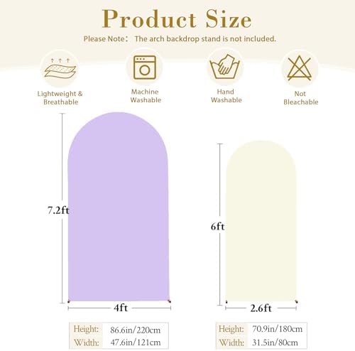 Beige and Purple Arch Cover 2 Set-7.2FT, 6FT Arch Backdrop Cover Spandex Fitted Wedding Arch Stand Covers for, alternate view