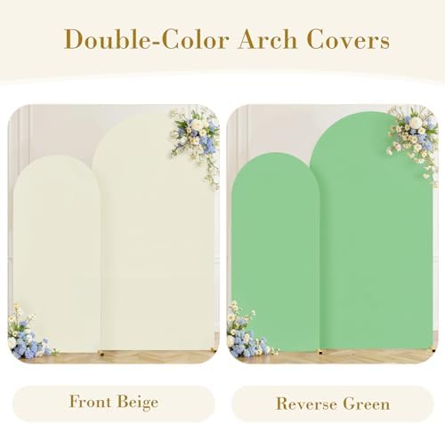 Beige and Sage Green Arch Backdrop Cover Set of 2-7.2 and 6ft Spandex Wedding Arch Covers Stretchy Backdrop for, alternate
