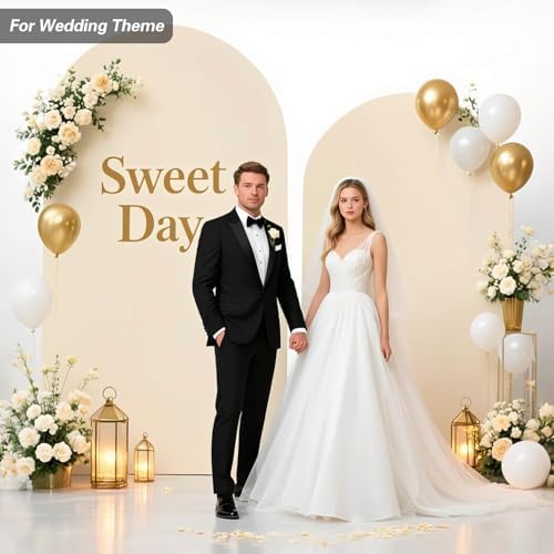 Beige Arch Backdrop Cover 7.2FT 6FT Wedding Arch Covers Stretchy Backdrop Set of 2 for Baby Shower Birthday, alternate view 2