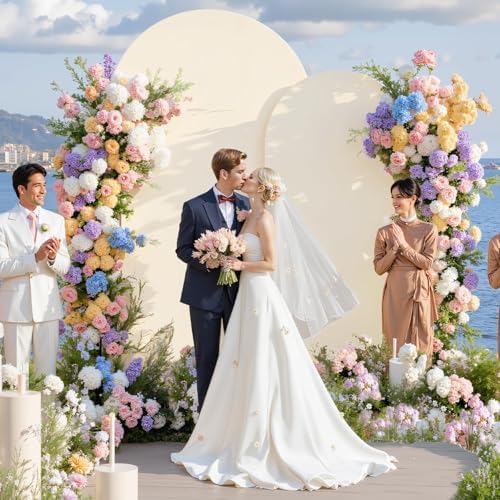 Beige Arch Backdrop Cover for Wedding, 8FT Beige Arch Cover Stretchy Backdrops, Double-Sided Arch Stand Covers, alternate