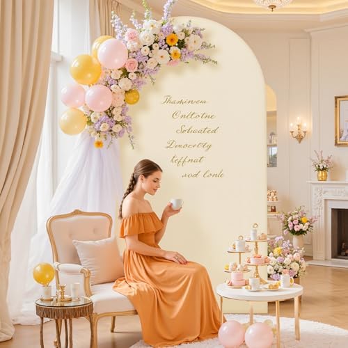 Beige Arch Backdrop Cover for Wedding, 8FT Beige Arch Cover Stretchy Backdrops, Double-Sided Arch Stand Covers, alternate