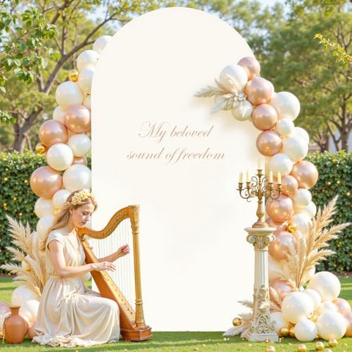 Beige Arch Backdrop Covers, 6FT Polyester Fitted Wedding Arch Stand Cover Round Top Chiara Stretchy Arch, alternate view 3