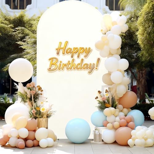 Beige Arch Backdrop Covers, 6FT Polyester Fitted Wedding Arch Stand Cover Round Top Chiara Stretchy Arch, alternate view 4