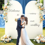 Beige Arch Backdrop Covers, 6FT Polyester Fitted Wedding Arch Stand Cover Round Top Chiara Stretchy Arch, alternate view 5