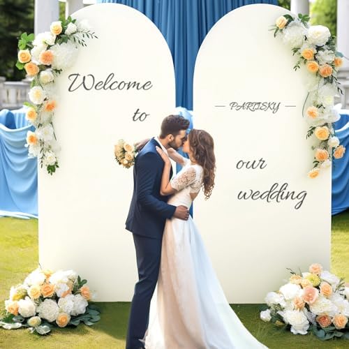 Beige Arch Backdrop Covers, 6FT Polyester Fitted Wedding Arch Stand Cover Round Top Chiara Stretchy Arch, alternate view 5