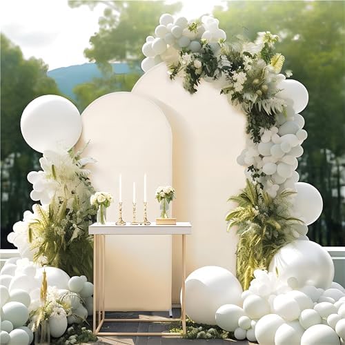 Beige Arch Backdrop Covers, 6FT Polyester Fitted Wedding Arch Stand Cover Round Top Chiara Stretchy Arch, alternate view 6