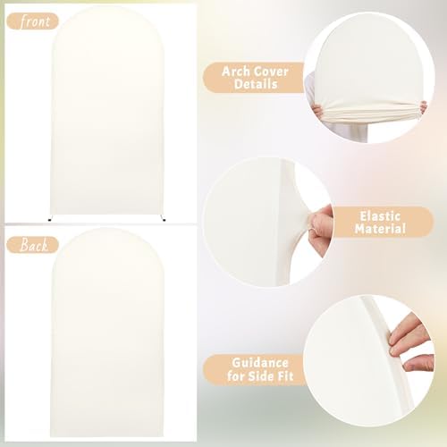 Beige Arch Backdrop Covers, 6FT Polyester Fitted Wedding Arch Stand Cover Round Top Chiara Stretchy Arch, alternate view 7