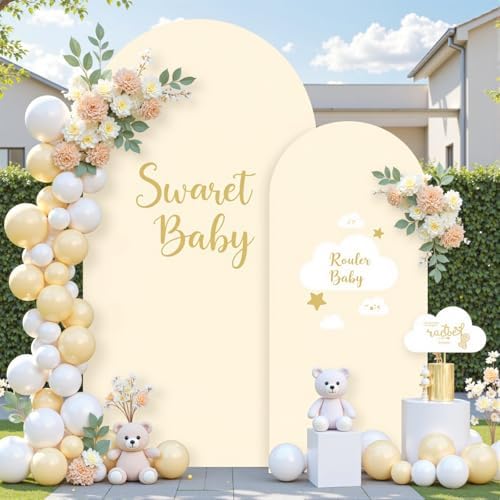 Beige Arch Cover Set of 2-7.2 and 6ft Beige Arch Backdrop Cover Spandex Wedding Arch Stand Cover for Bridal, alternate view 3