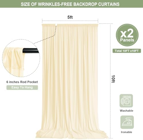 Beige Backdrop Curtain - 10x10FT Back Drop Curtains for Parties Wrinkle-Free Soft Polyester Photo Backdrop, alternate view 2