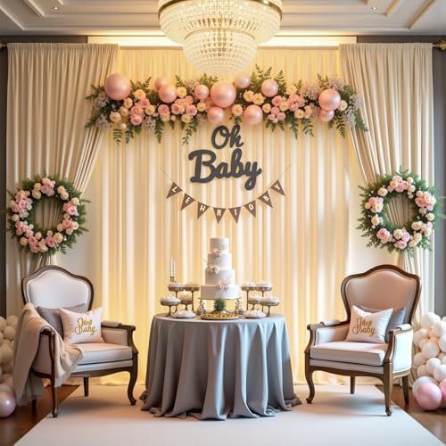 Beige Backdrop Curtain - 20x10FT Back Drop Curtains for Parties Wrinkle-Free Soft Polyester Photo Backdrop, alternate view 4