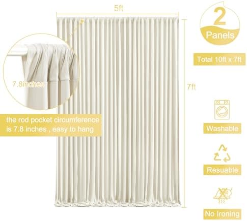 Beige Backdrop Curtain for Wedding Parties Wrinkle Free Ivory Photo Curtains Backdrop Drapes Fabric Decoration, alternate