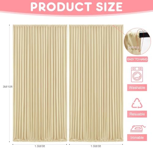 Beige Backdrop Curtains Drapes for Parties Wedding, 5x10FT 2 Panel in 5'(W) x 10'(H), 2 panels in Beige, alternate view 2