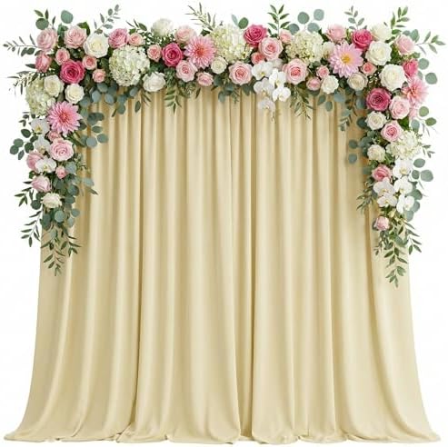 Beige Backdrop Curtains Drapes for Parties Wedding, 5x8FT 2 Panel in 5'(W) x 8'(H), 2 panels in Beige
