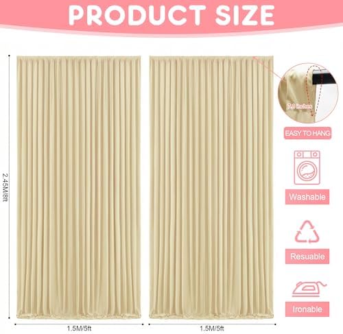 Beige Backdrop Curtains Drapes for Parties Wedding, 5x8FT 2 Panel in 5'(W) x 8'(H), 2 panels in Beige, alternate view 2