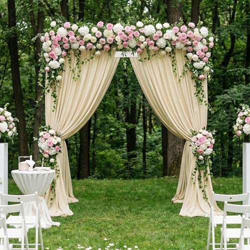 Beige Backdrop Curtains Drapes for Parties Wedding, 5x8FT 2 Panel in 5'(W) x 8'(H), 2 panels in Beige, alternate view 5