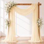 Beige Champagne Wedding Arch Draping Fabric Sheer Curtain Drapes | 31" x 20 ft Extra Long Shimmery Backdrop