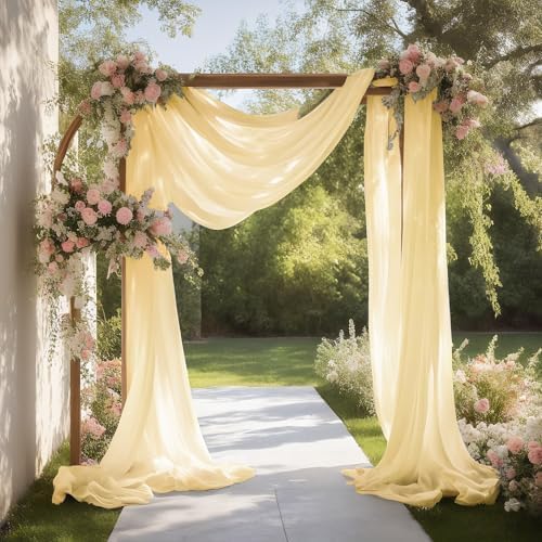 Beige Champagne Wedding Arch Draping Fabric Sheer Curtain Drapes | 31" x 20 ft Extra Long Shimmery Backdrop, alternate view 2