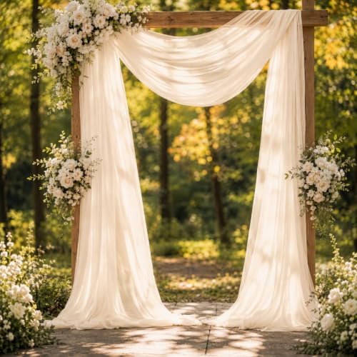 Beige Champagne Wedding Arch Draping Fabric Sheer Curtain Drapes | 31" x 20 ft Extra Long Shimmery Backdrop, alternate view 3