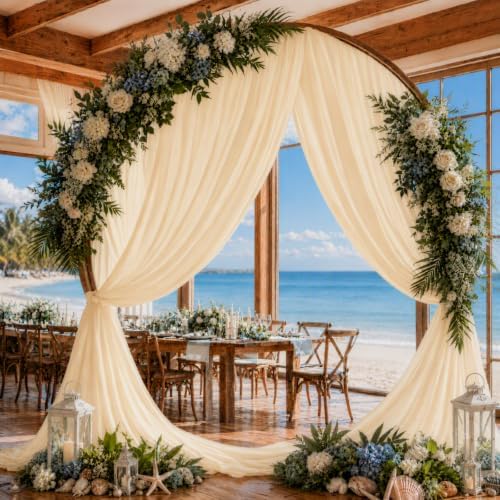 Beige Champagne Wedding Arch Draping Fabric Sheer Curtain Drapes | 31" x 20 ft Extra Long Shimmery Backdrop, alternate view 4