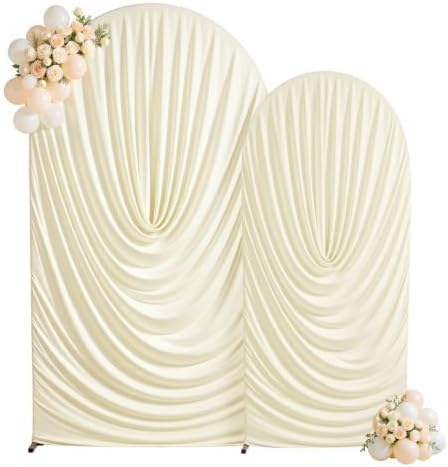 Beige Draped Arch Backdrop Covers 7.2 and 6 FT, Cream Draped Arch Cover Stretchy Backdrop Set of 2 for Birthday
