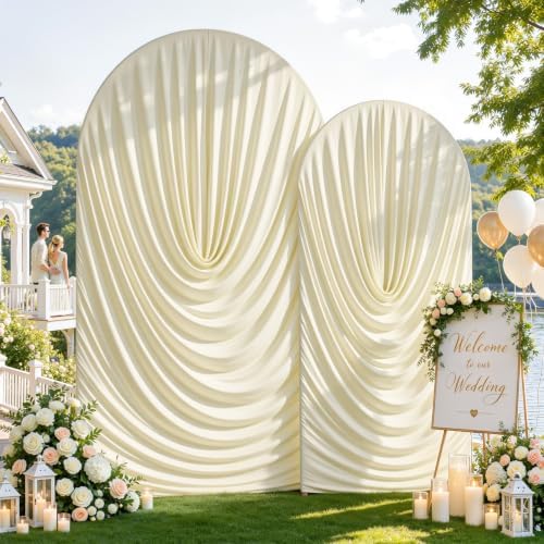 Beige Draped Arch Backdrop Covers 7.2 and 6 FT, Cream Draped Arch Cover Stretchy Backdrop Set of 2 for Birthday, alternate