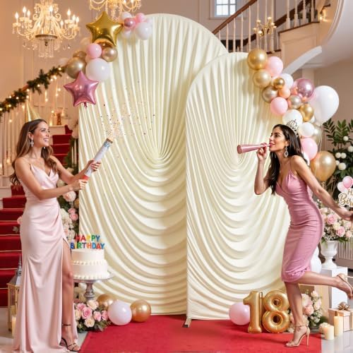 Beige Draped Arch Backdrop Covers 7.2 and 6 FT, Cream Draped Arch Cover Stretchy Backdrop Set of 2 for Birthday, alternate