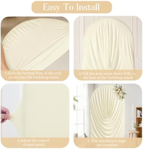 Beige Draped Arch Backdrop Covers 7.2 and 6 FT, Cream Draped Arch Cover Stretchy Backdrop Set of 2 for Birthday, alternate