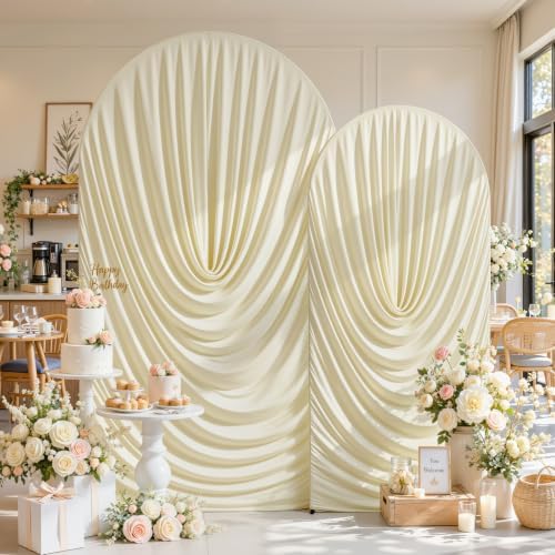 Beige Draped Arch Backdrop Covers 7.2 and 6 FT, Cream Draped Arch Cover Stretchy Backdrop Set of 2 for Birthday, alternate
