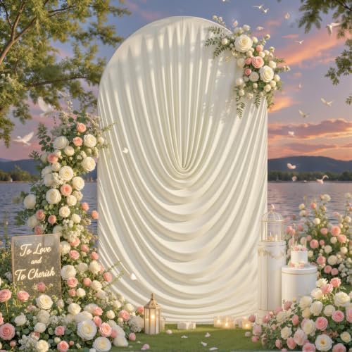 Beige Draped Arch Cover, 6FT Elegant Wedding Arch Backdrop Cover in 6FT in Beige, alternate view 4