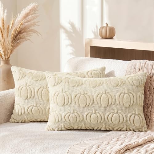 Beige Fall Pumpkin Throw Pillow Covers 12x20 Inch in 12x20 Inch