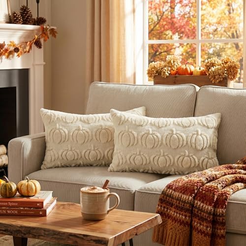Beige Fall Pumpkin Throw Pillow Covers 12x20 Inch in 12x20 Inch, alternate view 2