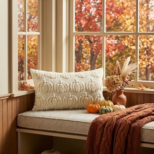 Beige Fall Pumpkin Throw Pillow Covers 12x20 Inch in 12x20 Inch, alternate view 3