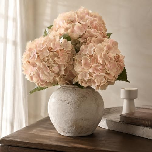Beige Neutral Real Touch Hydrangea Artificial Flowers, Latex in Beige
