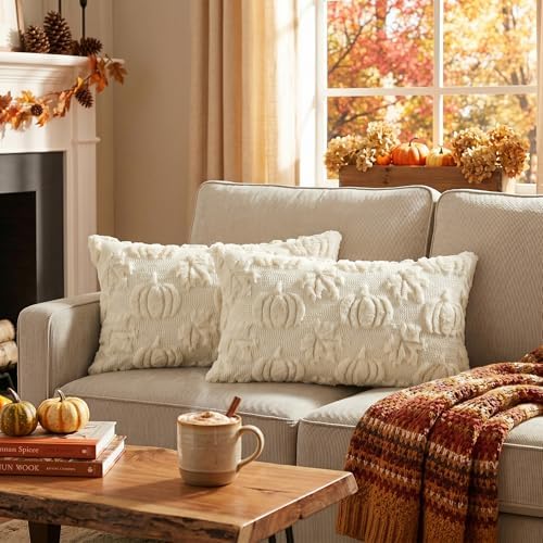 Beige Pumpkin Fall Throw Pillow Covers 12x20 Inch in 12x20 Inch, alternate view 2