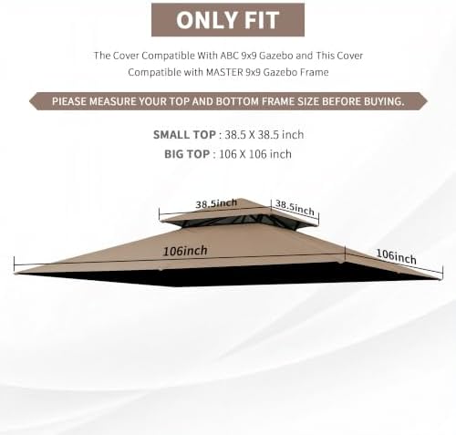Beige Replacement Gazebo Cover Compatible with ABC 9X9ft in 9X9ft, alternate view 3