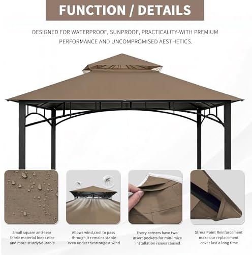 Beige Replacement Gazebo Cover Compatible with ABC 9X9ft in 9X9ft, alternate view 4