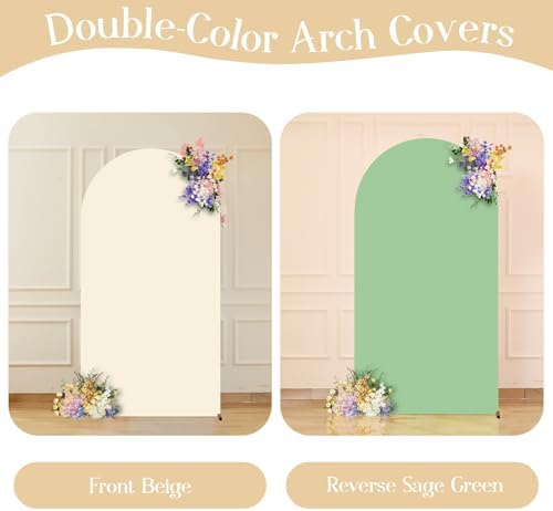 Beige Sage Green Arch Backdrop Cover 6.6FT Party Wedding Arch Covers Stretchy Backdrop Decorations Baby Shower, alternate