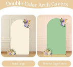 Beige Sage Green Arch Backdrop Cover 6.6FT Party Wedding Arch Covers Stretchy Backdrop Decorations Baby Shower, alternate