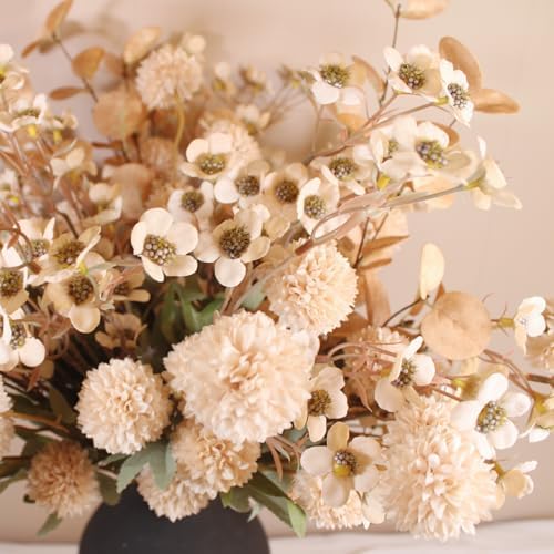 Beige Silk Flower Arrangements Decor, Large Floral Centerpieces For Tables in Beige Wax+kiku, alternate view 3
