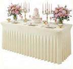 Beige Spandex Tablecloth for 6FT Rectangle Tables, Table Skirt