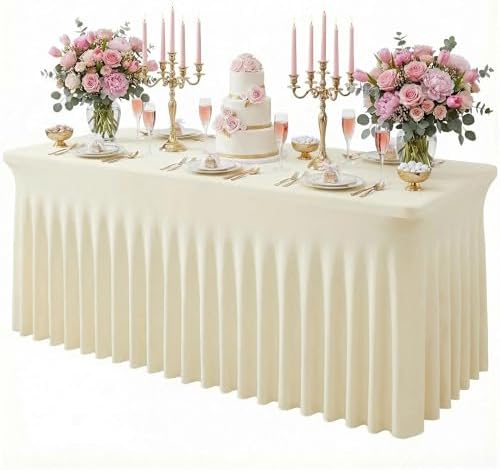 Beige Spandex Tablecloth for 6FT Rectangle Tables, Table Skirt