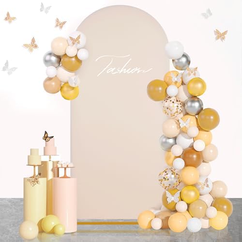 Beige Wedding Arch Backdrop Cover 6.6FT Spandex Fitted Photo Arch Covers in 3.3ftx6.6ft in Beige