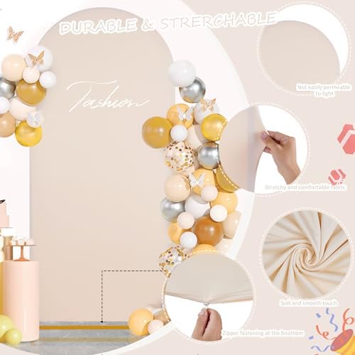 Beige Wedding Arch Backdrop Cover 6.6FT Spandex Fitted Photo Arch Covers in 3.3ftx6.6ft in Beige, alternate view 3